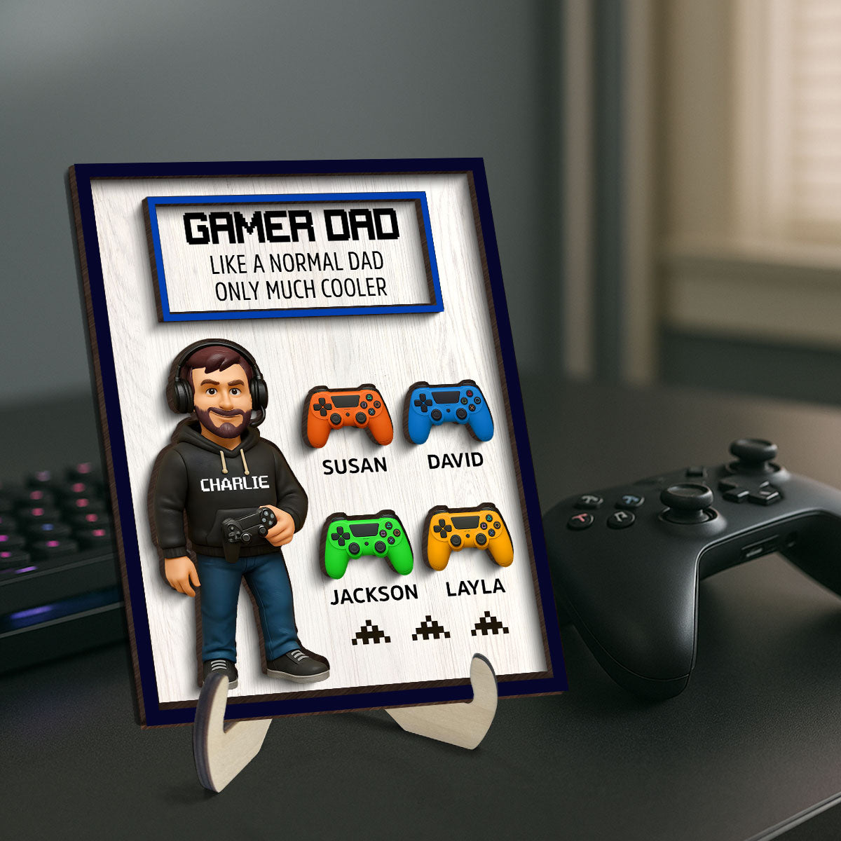 Gamer Dad Much Cooler Personalized 2-Layered Wooden Plaque, Gift for Gamer Dads