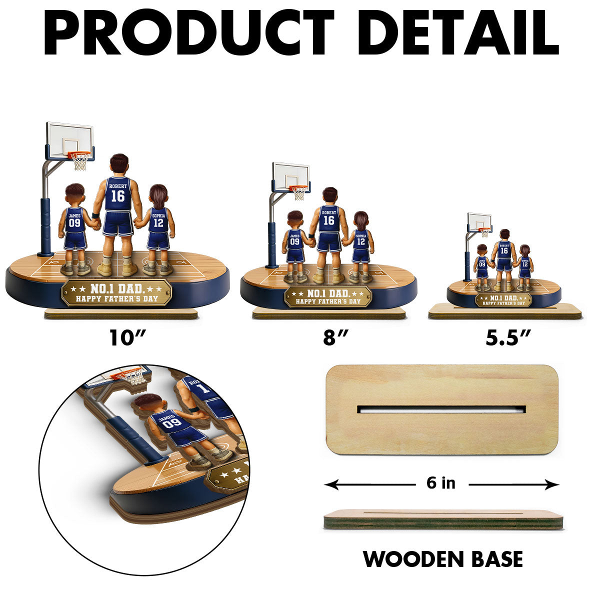 Daddy's Basketball Dream Team - Personalized 2-Layered Wooden Plaque - Gift For Basketball Dad