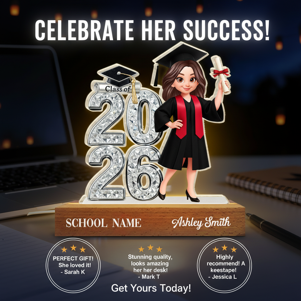 Class Of 2026 2027 Shiny Effect 2D Flat - Personalized Acrylic Block LED Night Light - Graduation Gift For Graduates, Daughter