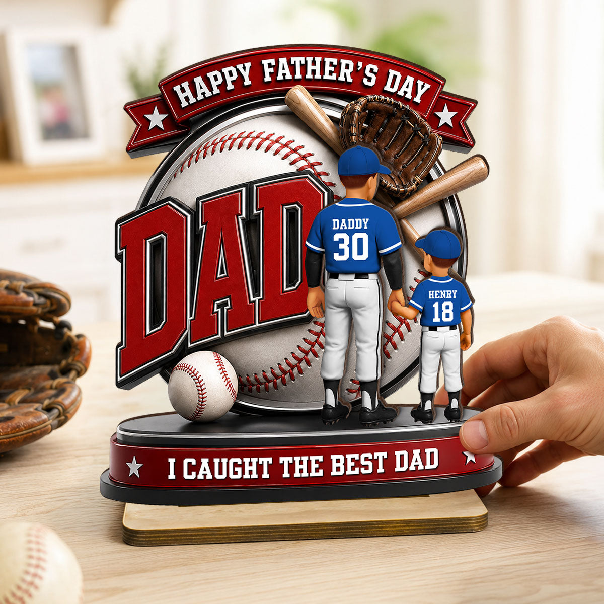 Baseball Dad Home Run Hero - Personalized 2-Layered Wooden Plaque - Gift For Dad, Husband