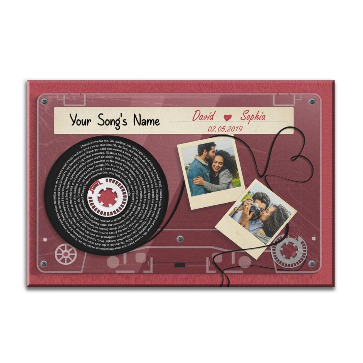 Red Cassette Tape Song Lyrics Art Personalized Canvas, Anniversary Gift For Him, For Her, For The Couple