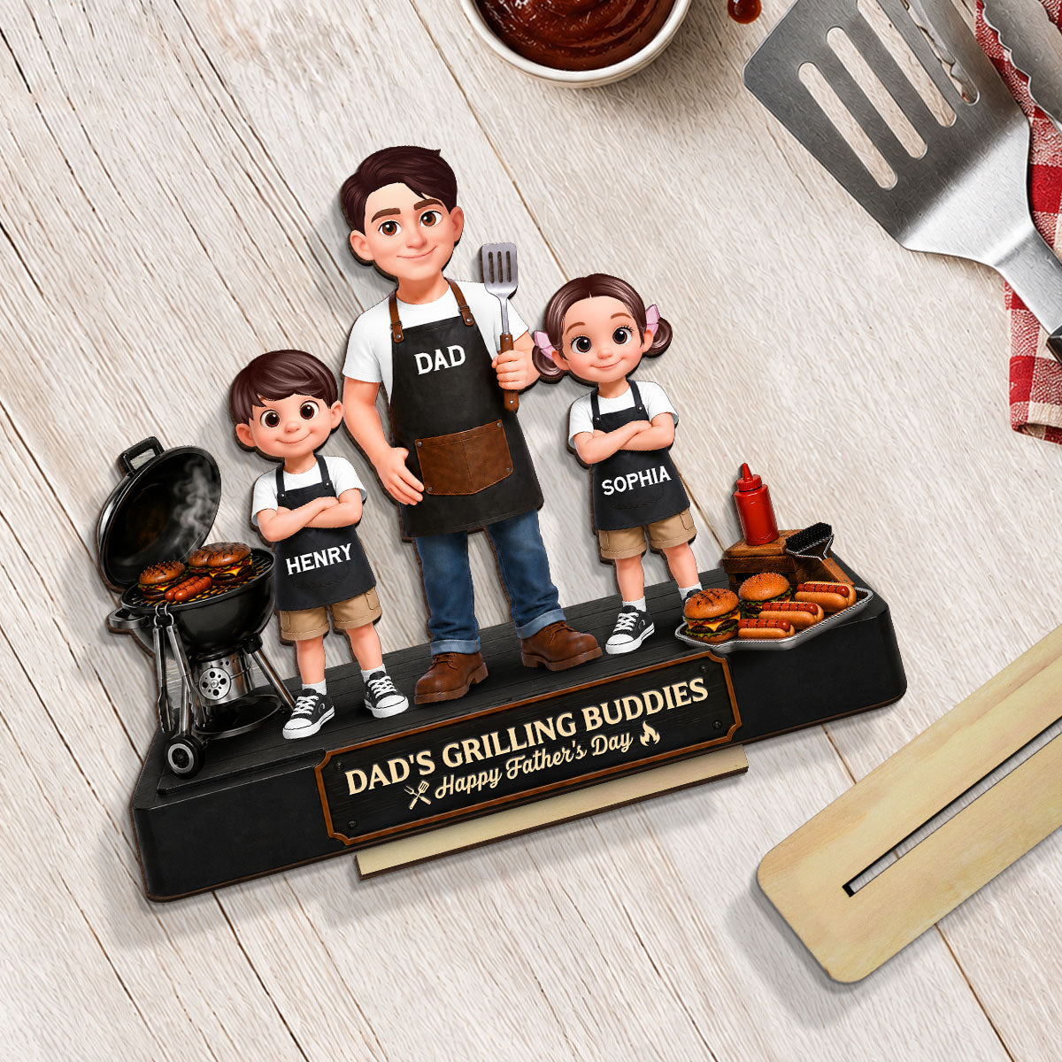 BBQ Dad's Grilling Buddies The Grill Master - Personalized 2-Layered Wooden Plaque - Gift For Dad, Husband