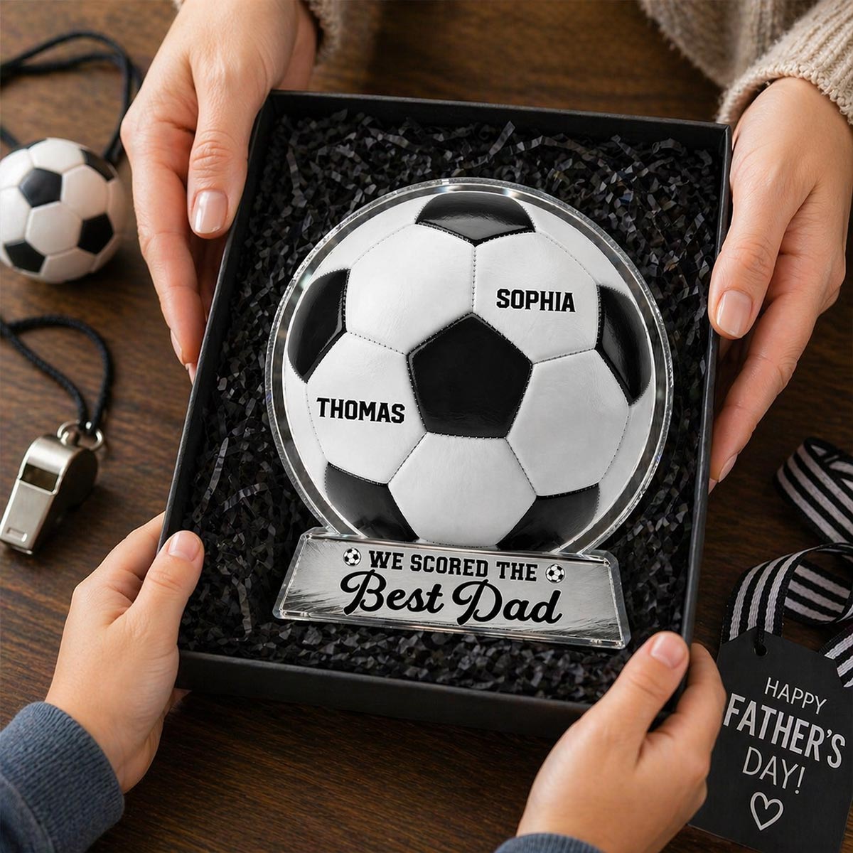 We Scored The Best Dad - Personalized Acrylic Block Plaque - Gift For Soccer Dad