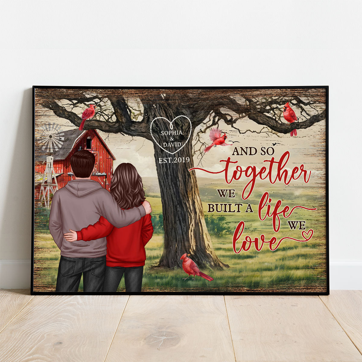Personalized Couples Tree Large Farmhouse Poster Wall Art, Gift, Anniversary Gift For Couples, For Him, For Her