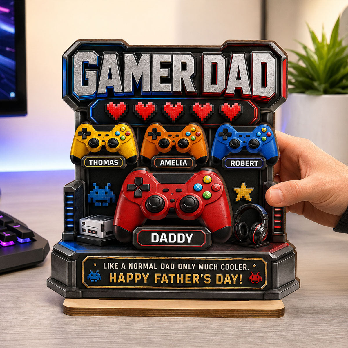 Gamer Dad Much Cooler - Personalized 2-Layered Wooden Plaque - Gift for Dad, Husband