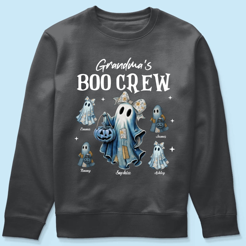 Grandma's Boo Crew Retro Patchwork Style Personalized Halloween Shirt