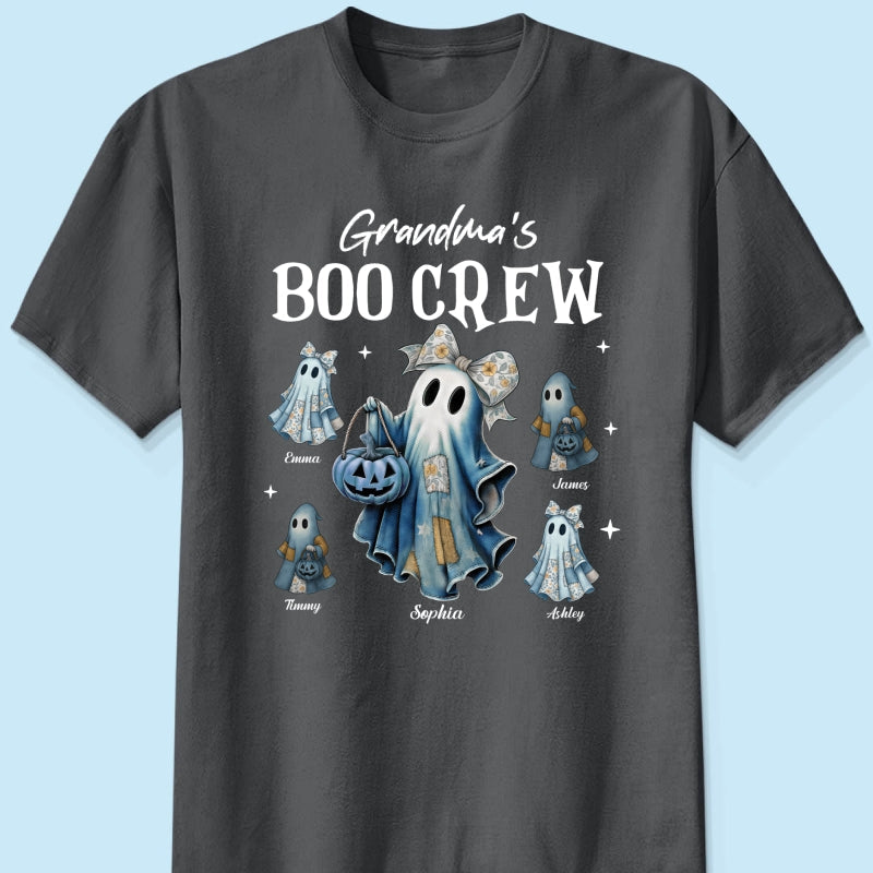 Grandma's Boo Crew Retro Patchwork Style Personalized Halloween Shirt