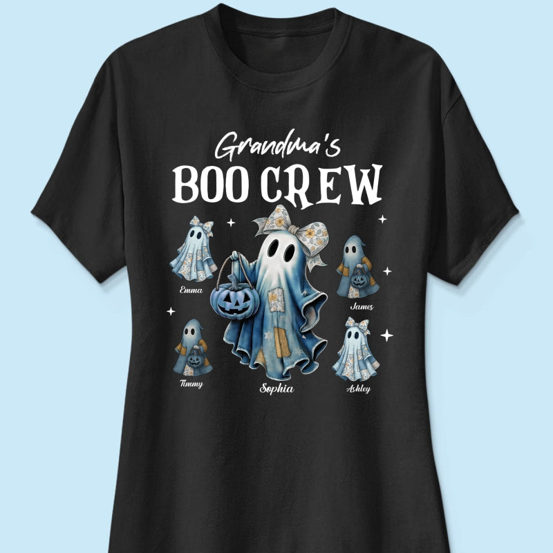 Grandma's Boo Crew Retro Patchwork Style Personalized Halloween Shirt