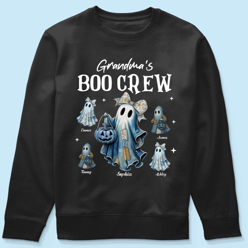 Grandma's Boo Crew Retro Patchwork Style Personalized Halloween Shirt