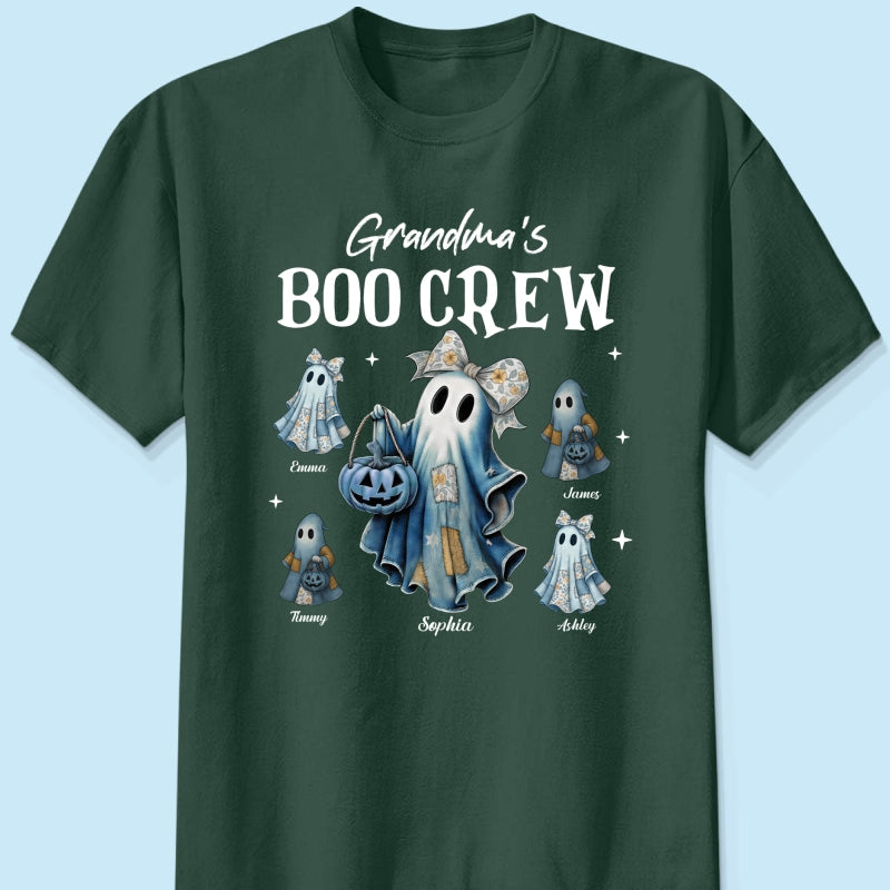 Grandma's Boo Crew Retro Patchwork Style Personalized Halloween Shirt