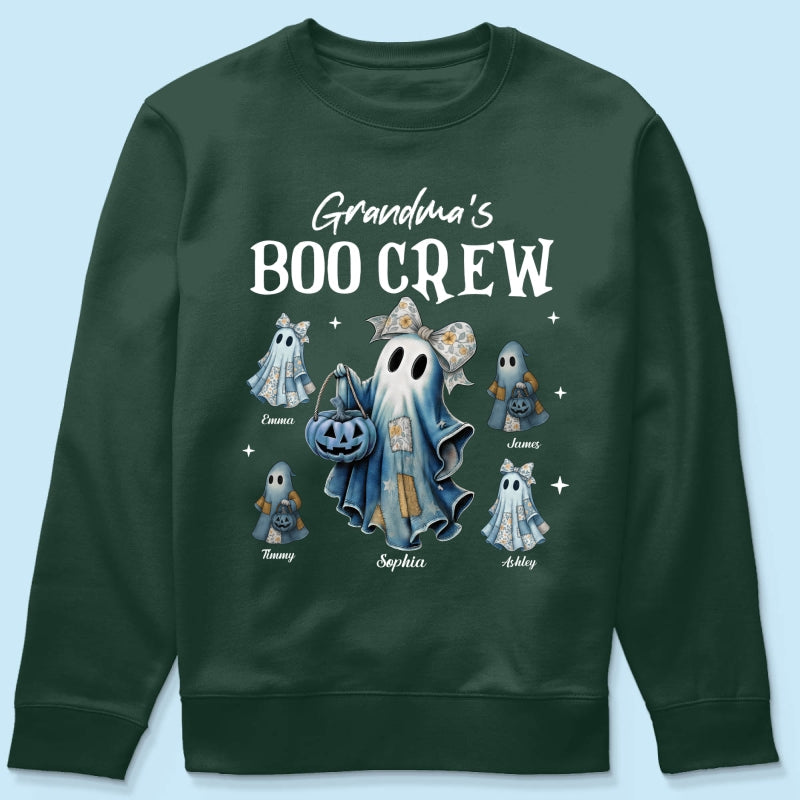 Grandma's Boo Crew Retro Patchwork Style Personalized Halloween Shirt