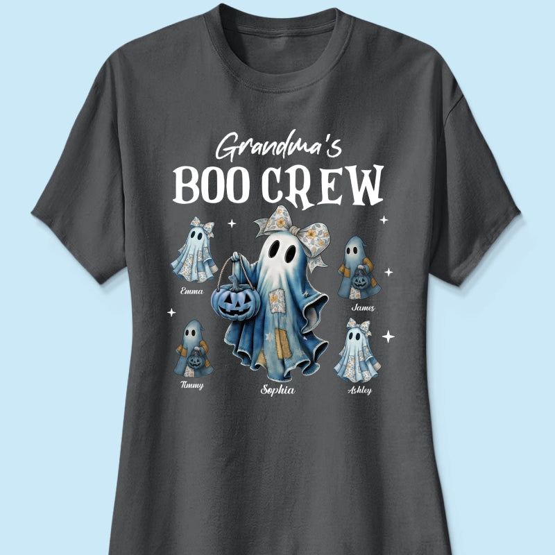 Grandma's Boo Crew Retro Patchwork Style Personalized Halloween Shirt