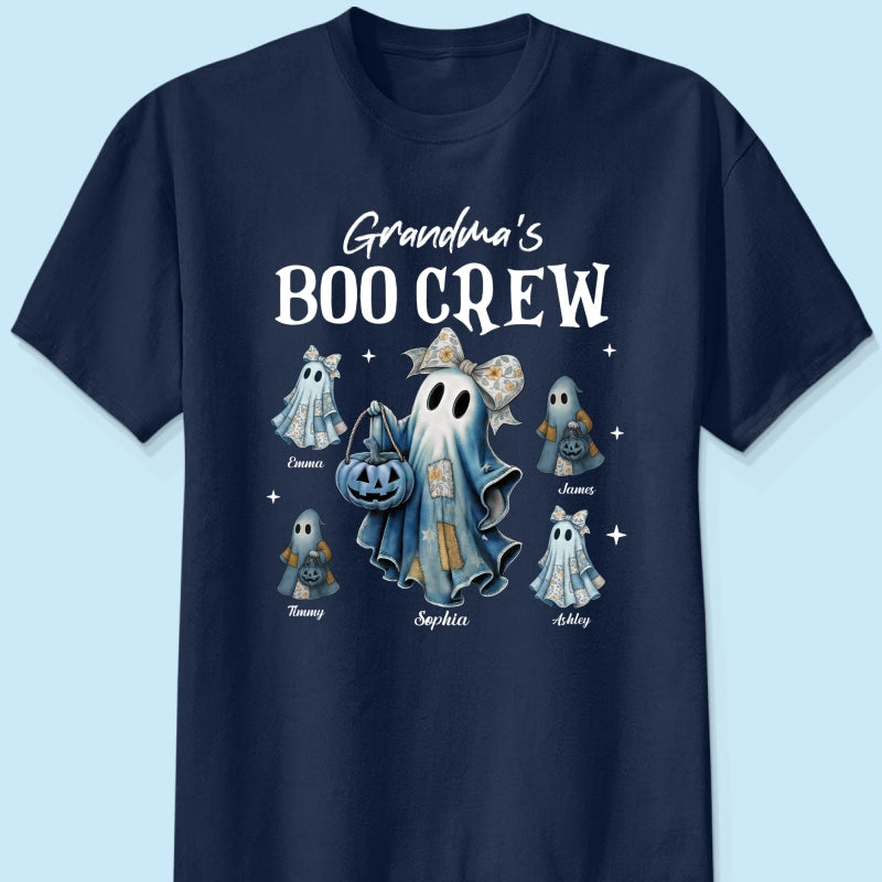Grandma's Boo Crew Retro Patchwork Style Personalized Halloween Shirt