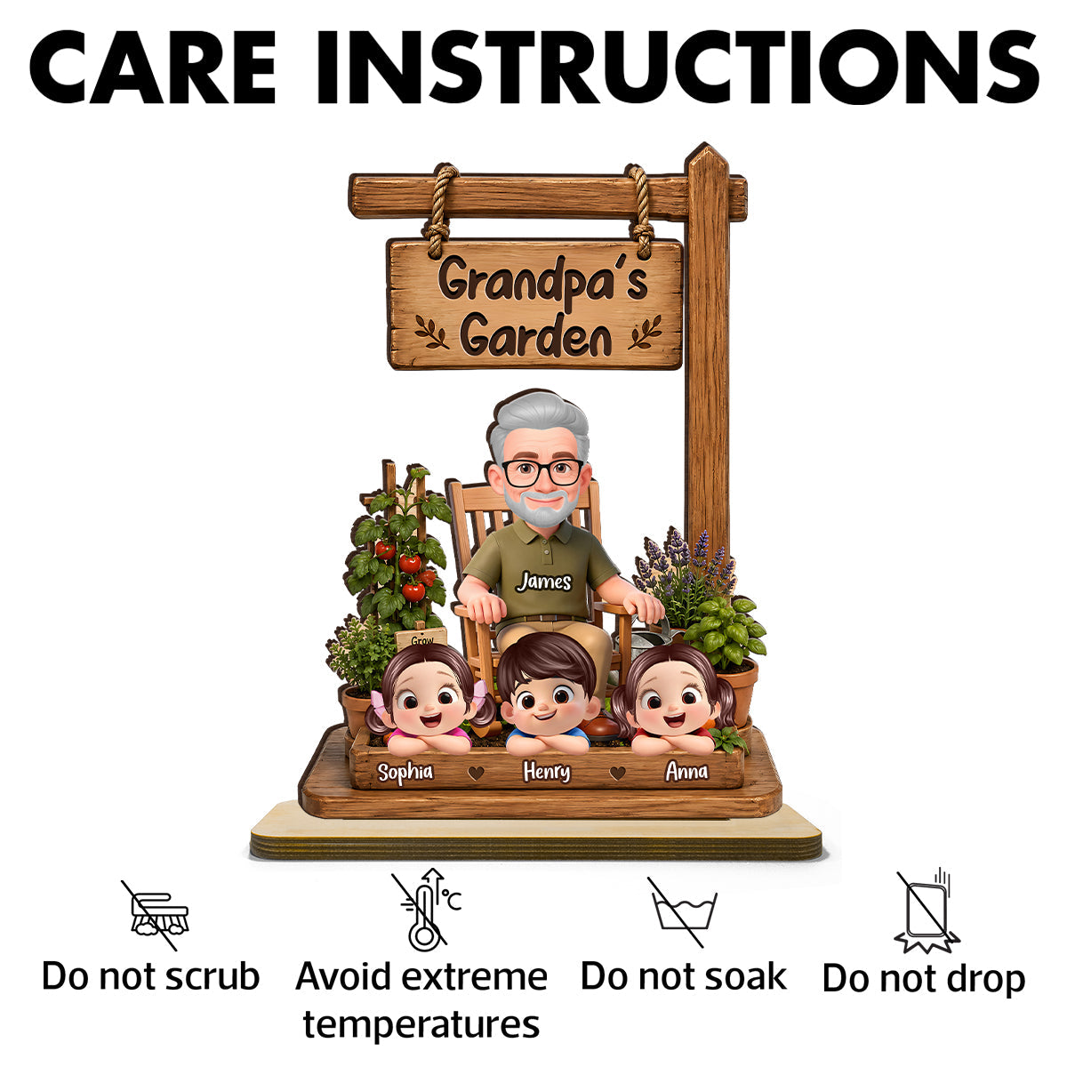 Grandpa's Garden - Personalized 2-Layered Wooden Plaque - Gift for Dad, Husband