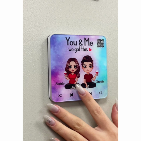 Doll Couple Sitting Together Since Favorite Song Personalized Music Fridge Magnet, Gift For Couple