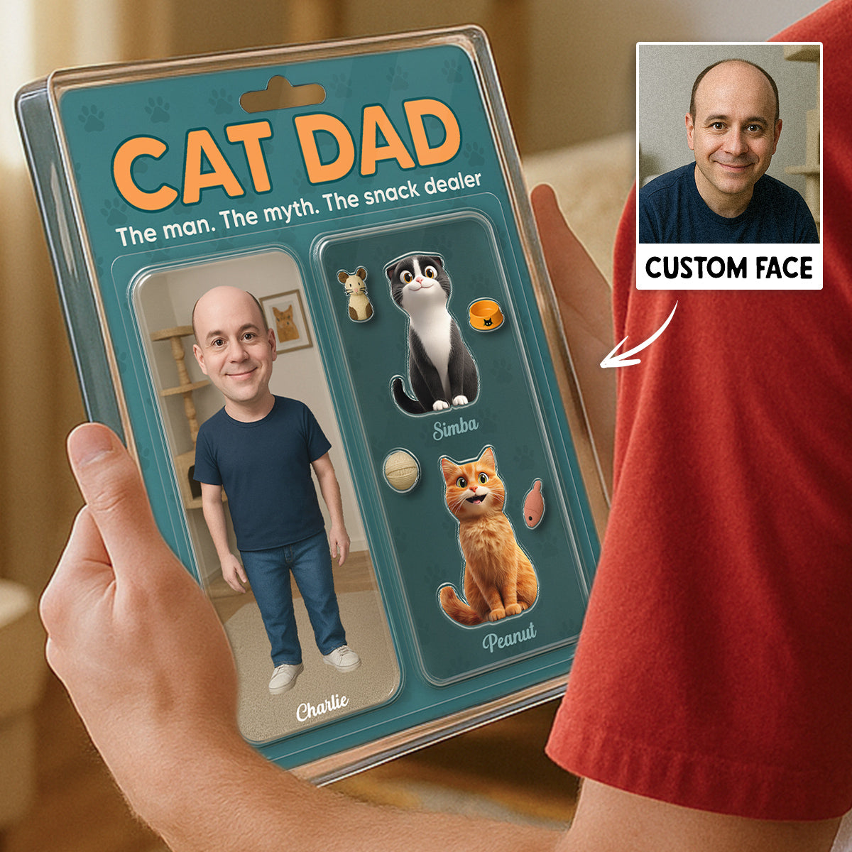 Cat Dad Photo Upload Custom Figure Personalized Acrylic Block Plaque, Gift for Cat Lover