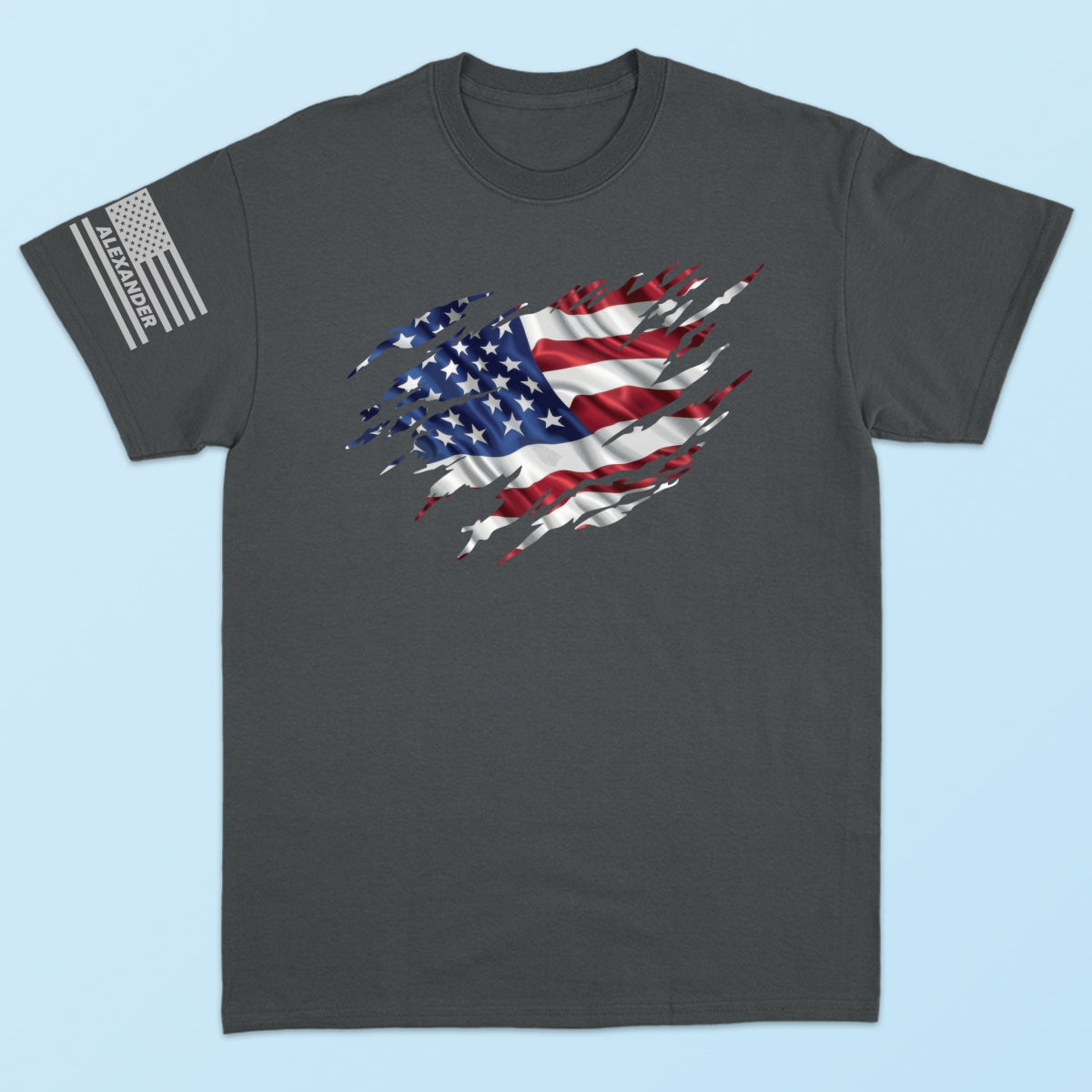 Patriotic 4th Of July Ripped Flag Custom Name Personalized Sleeve Printed Shirt