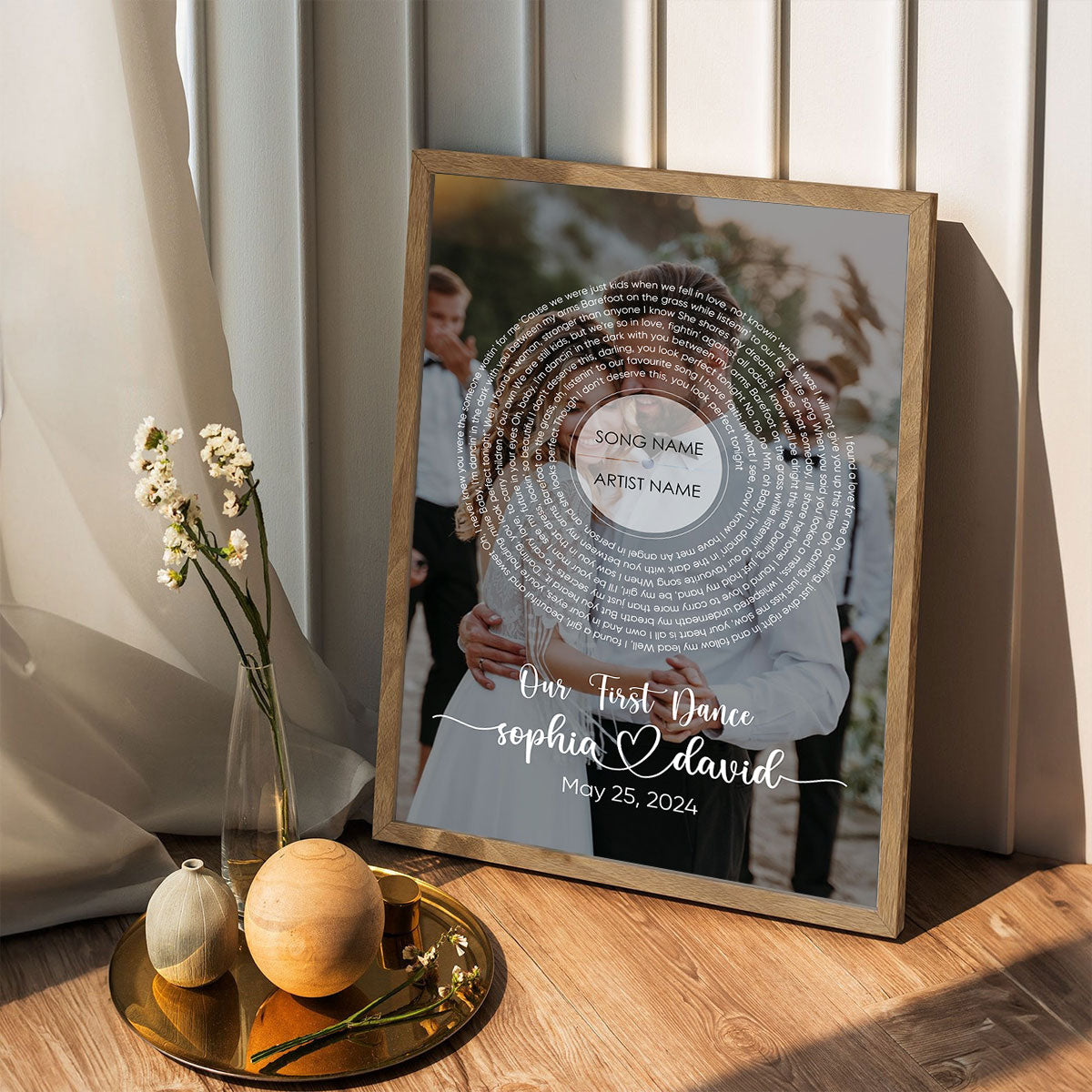 Vinyl Record Song Lyrics Art From Photo Personalized Poster, Wedding Anniversary Gift For Him, For Her