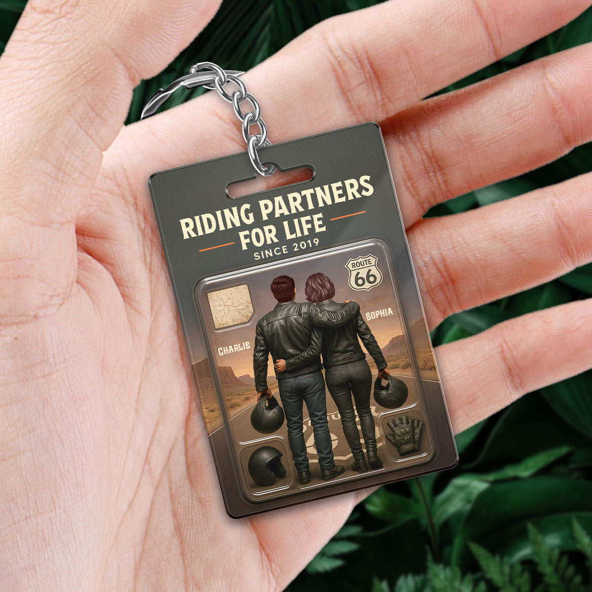 3D Effect Custom Figure Couple Bikers Riding Partners For Life Personalized Acrylic Keychain, Gift For Bikers