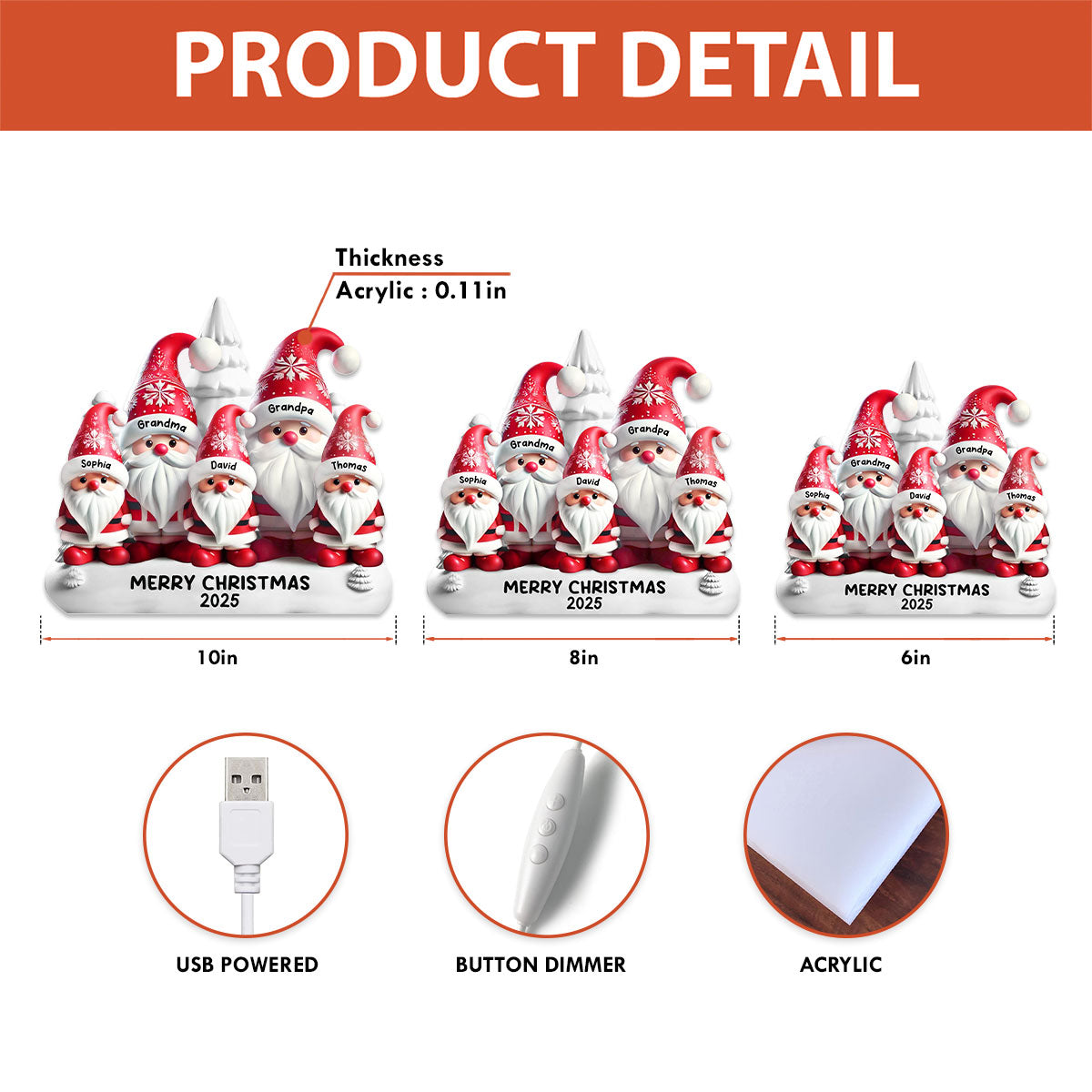 3D Effect Cute Gnomes - Personalized Light Box - Christmas Decor Gift For Grandparents, Family