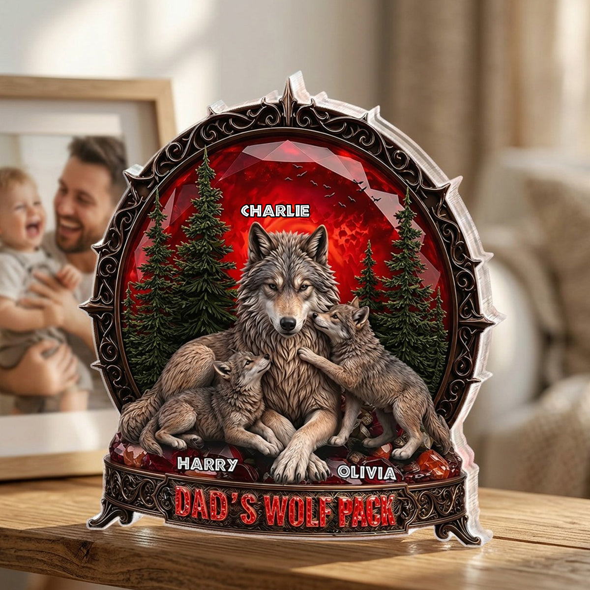 Papa's Wolf Pack - Personalized Acrylic Block Plaque - Gift for Dad, Husband