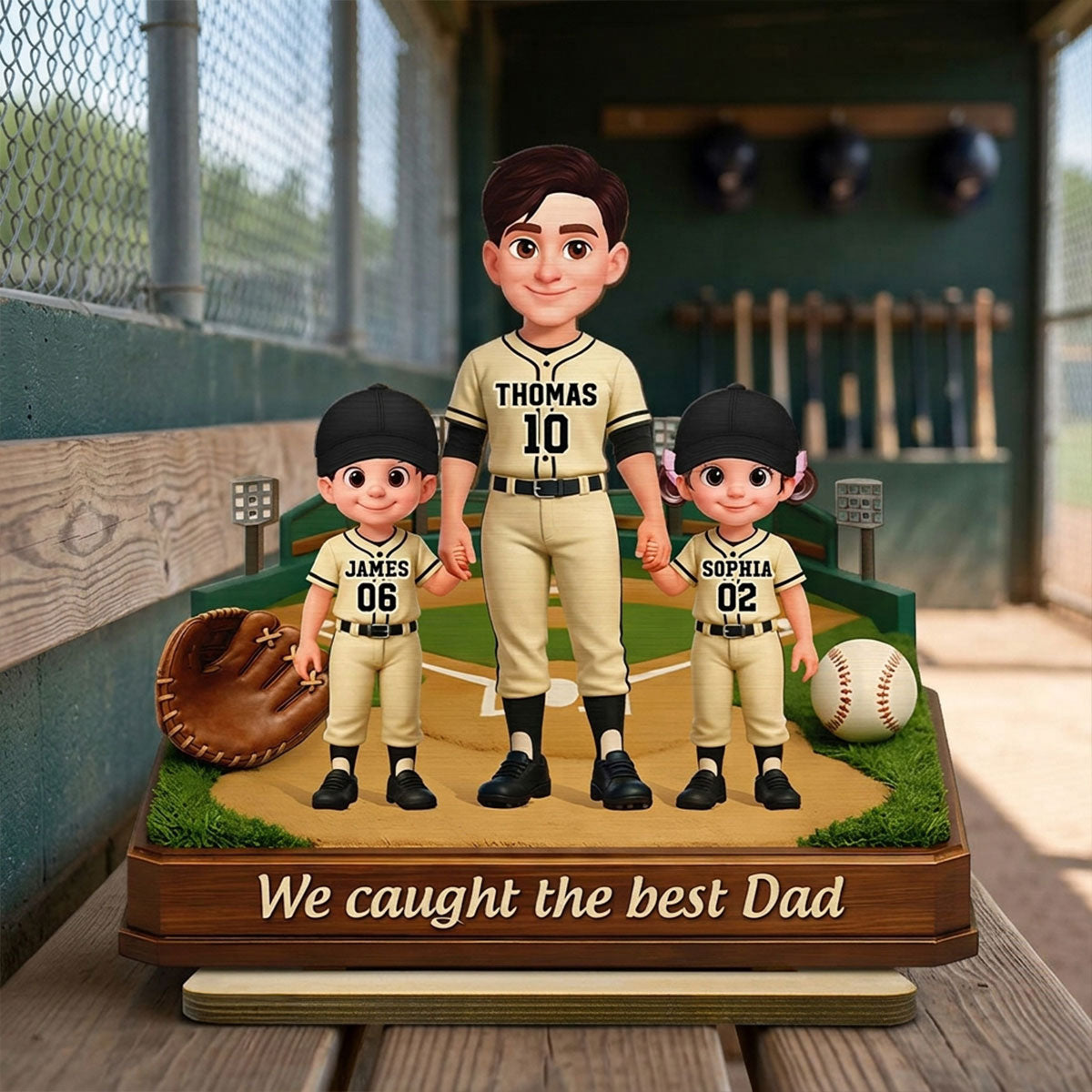 We Caught The Best Dad Baseball Field - Personalized 2-Layered Wooden Plaque - Gift For Baseball Dad