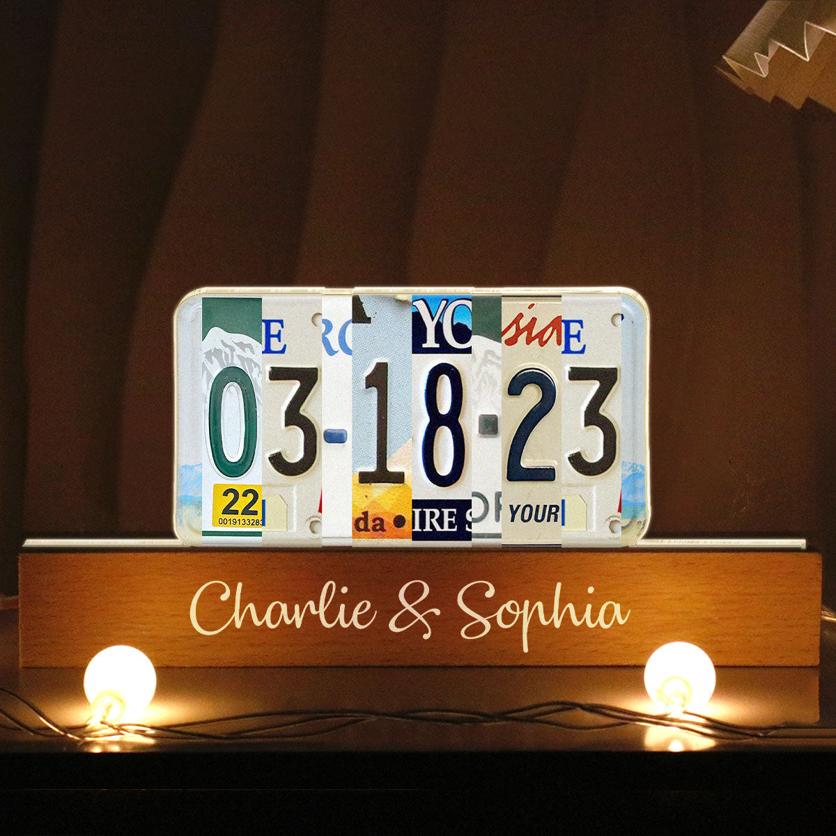 Couple License Plate Personalized Acrylic Block LED Night Light, Anniversary Date, Wedding Date, Valentines Day Gift for Couples, for Him, for Her