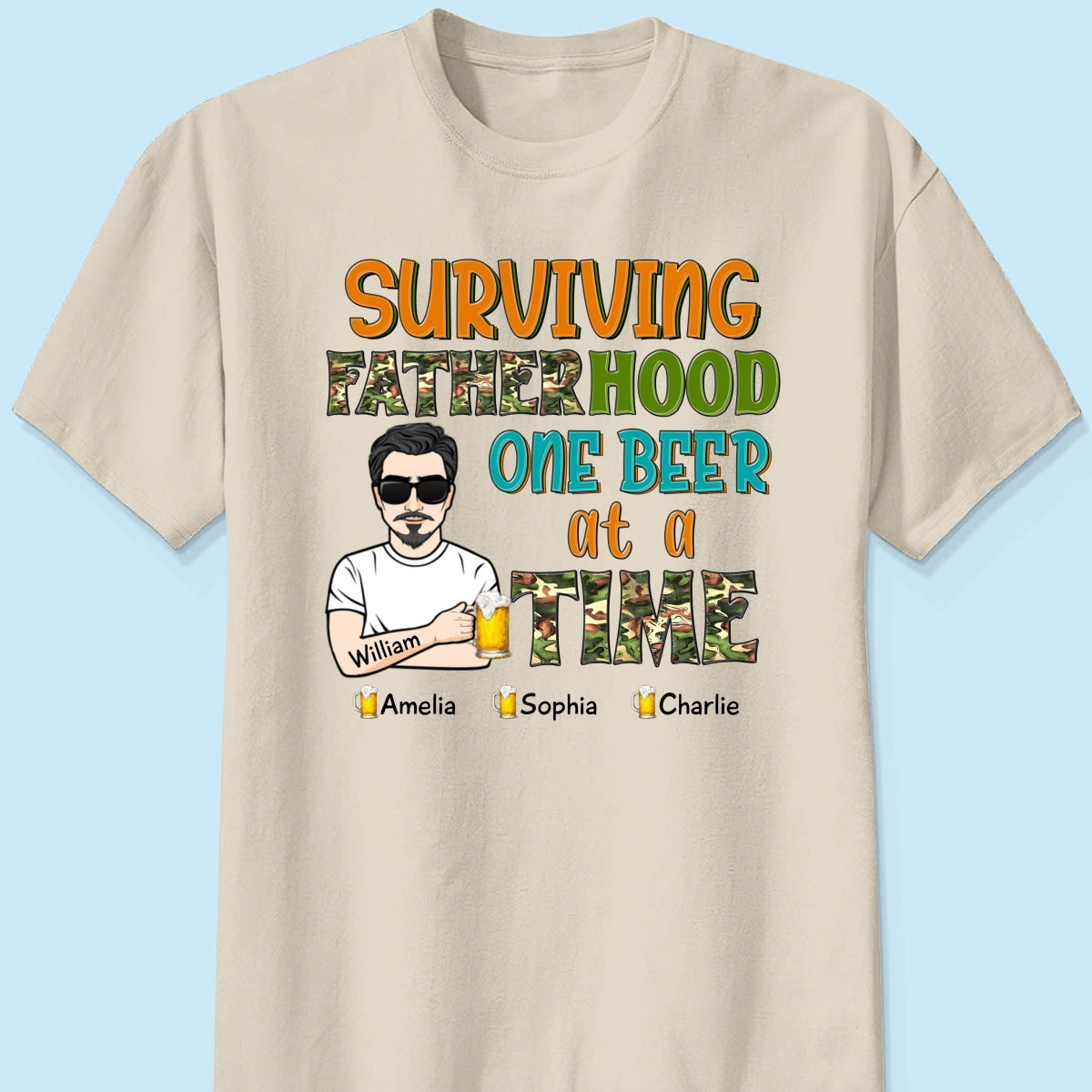Surviving Fatherhood One Beer At A Time Gift for Dad Personalized Shirt