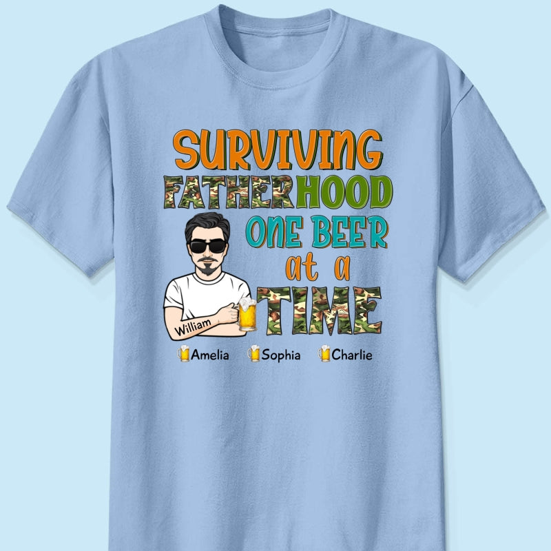 Surviving Fatherhood One Beer At A Time Gift for Dad Personalized Shirt