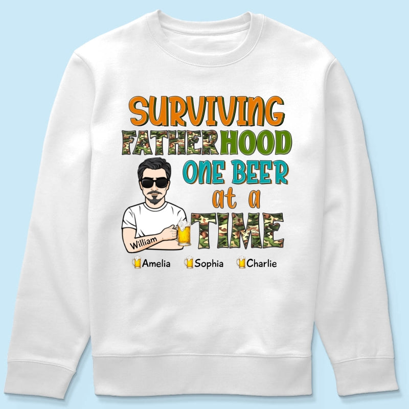 Surviving Fatherhood One Beer At A Time Gift for Dad Personalized Shirt