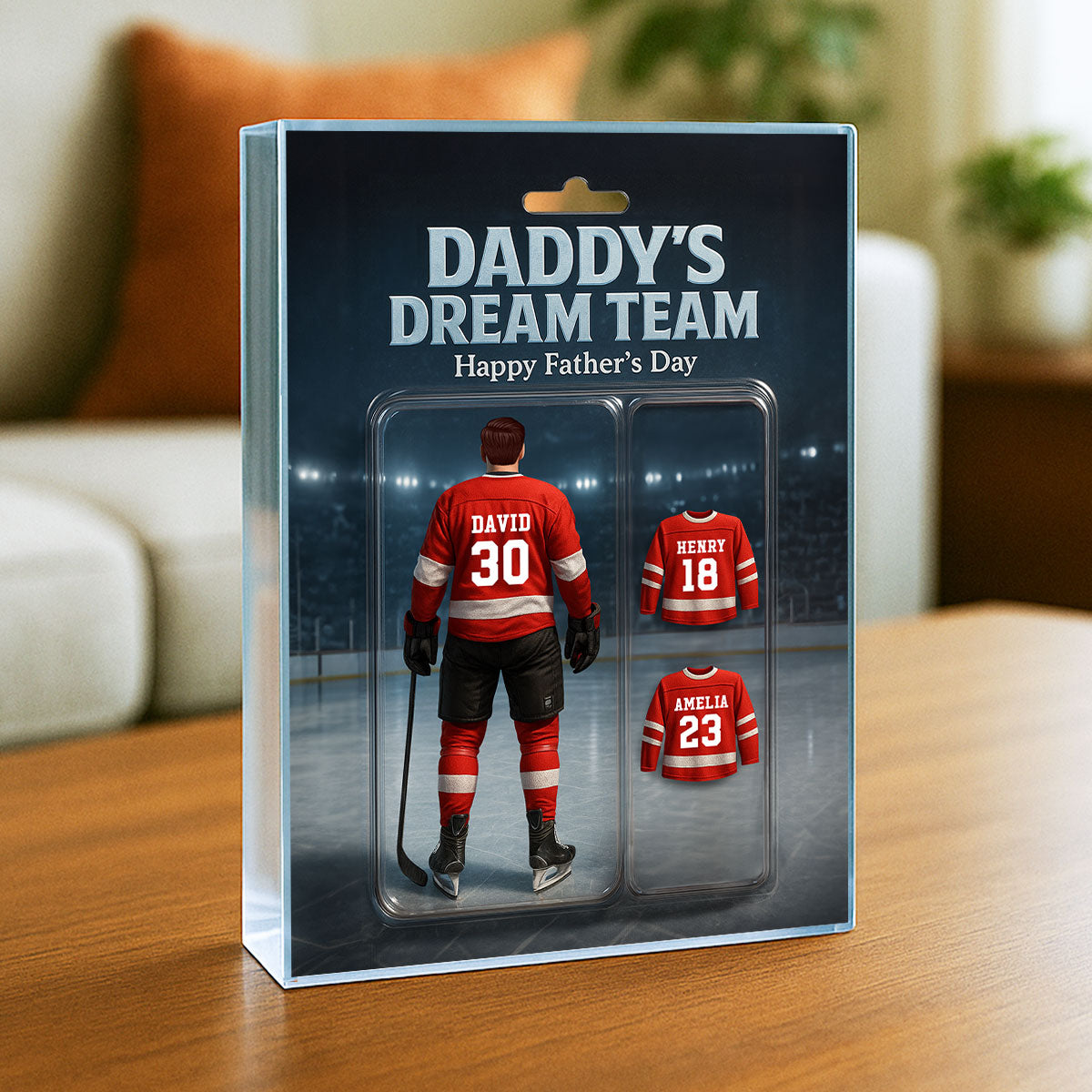 The Best Hockey Dad Ever With Kids' Names Custom Figure Personalized Acrylic Block Plaque, 2025 Gift For Him, For Dad
