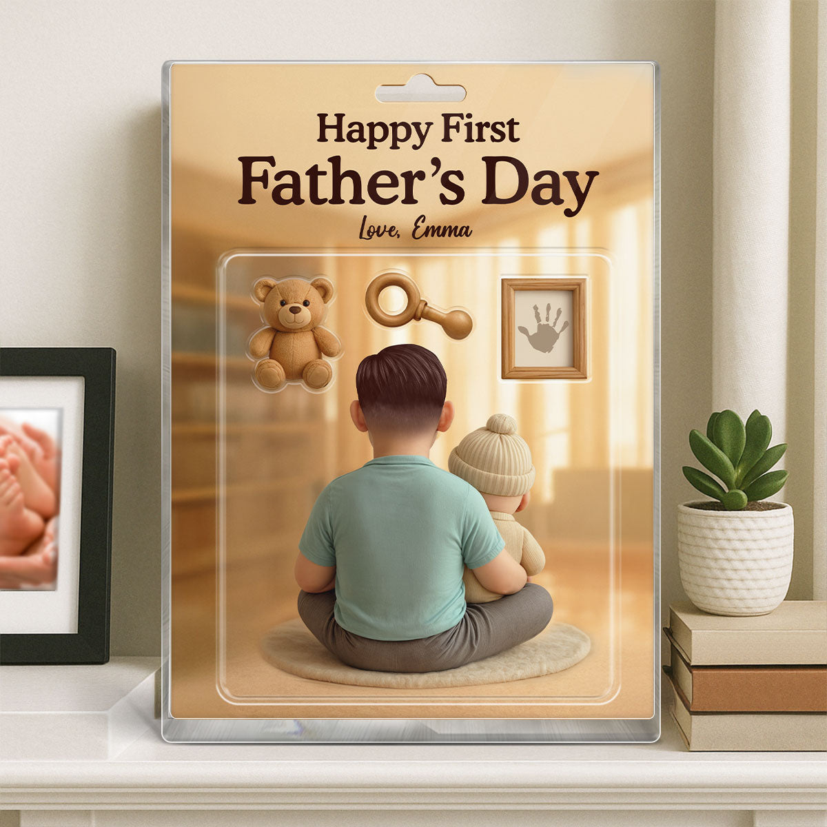 Happy First Custom Figure 3D Effect Personalized Rectangle Acrylic Block Plaque