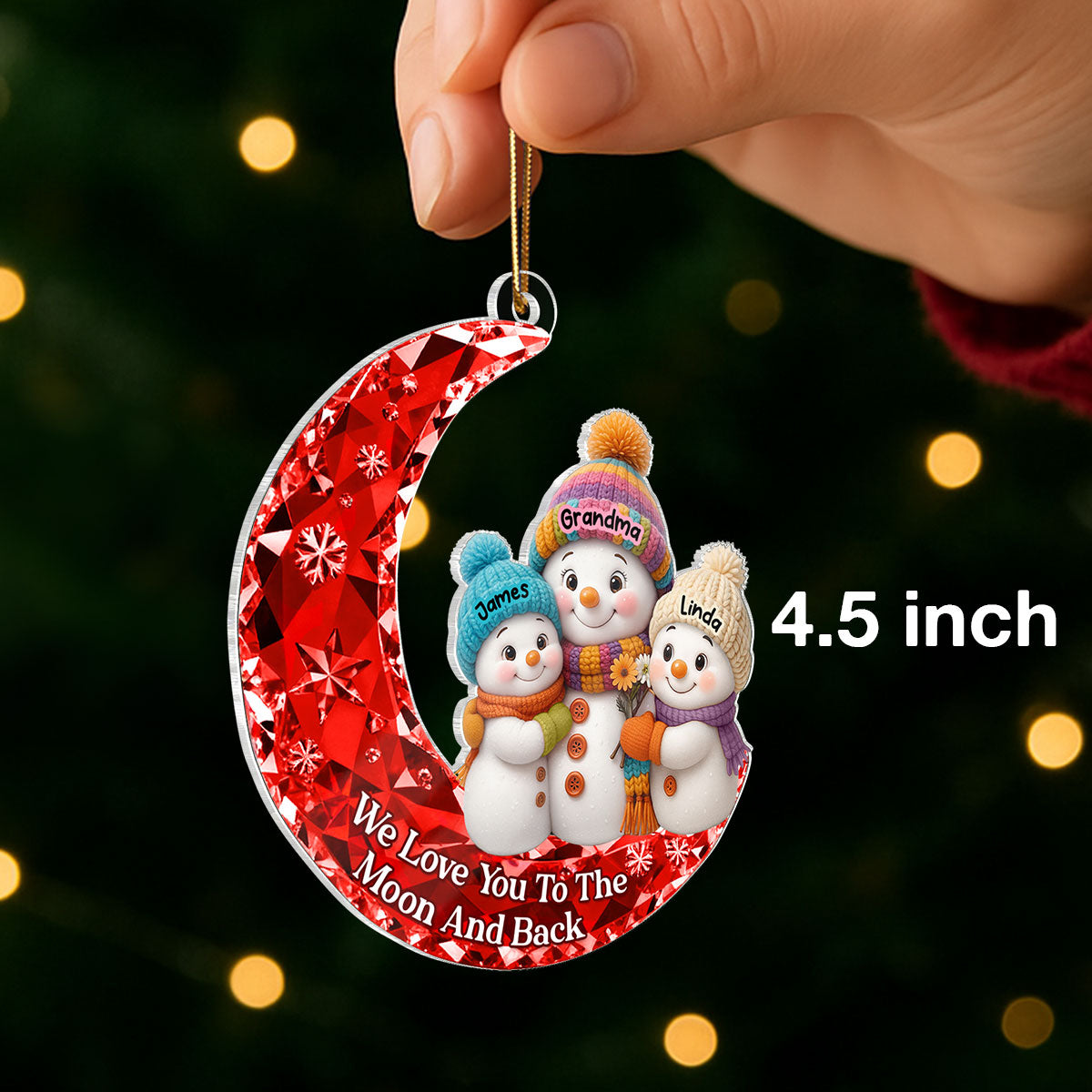 Love my Grandkid to the Moon and Back 3D Crystal Effect - Personalized Acrylic Ornament - Christmas Gift for Grandma, Grandkids