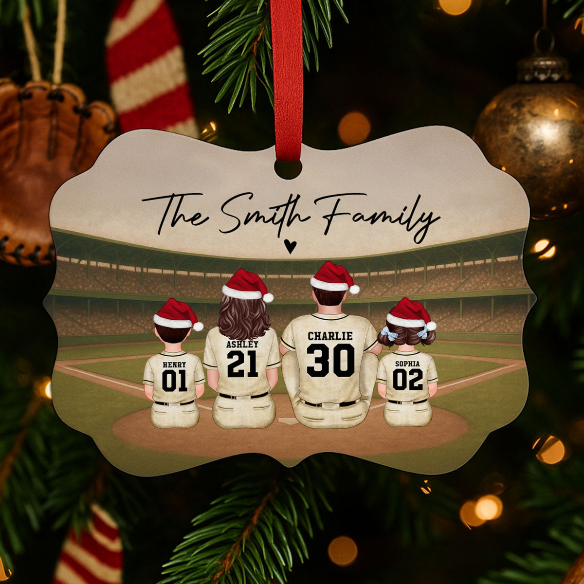 Retro Vintage Baseball Family Christmas Personalized Aluminum Ornament, Christmas in July