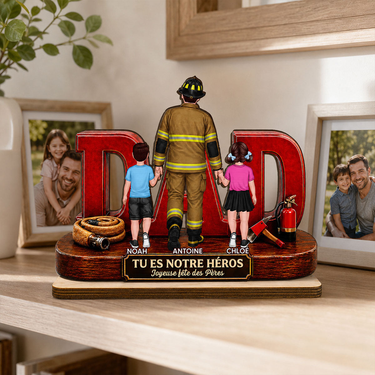Papa pompier fier - Plaque en bois personnalise 2 couches - Cadeau de fte des Pres pour papa, mari