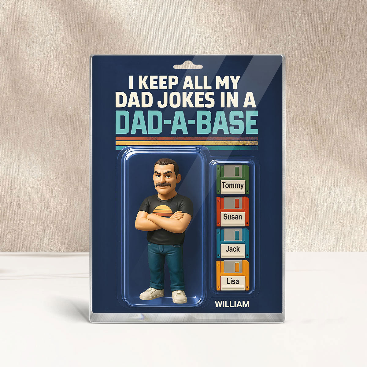 I Keep All My Dad Jokes in a Dad-a-base Custom Action Figure Personalized Acrylic Block Plaque, Funny Gift for Dad
