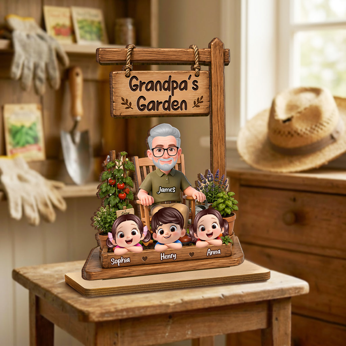 Grandpa's Garden - Personalized 2-Layered Wooden Plaque - Gift for Dad, Husband