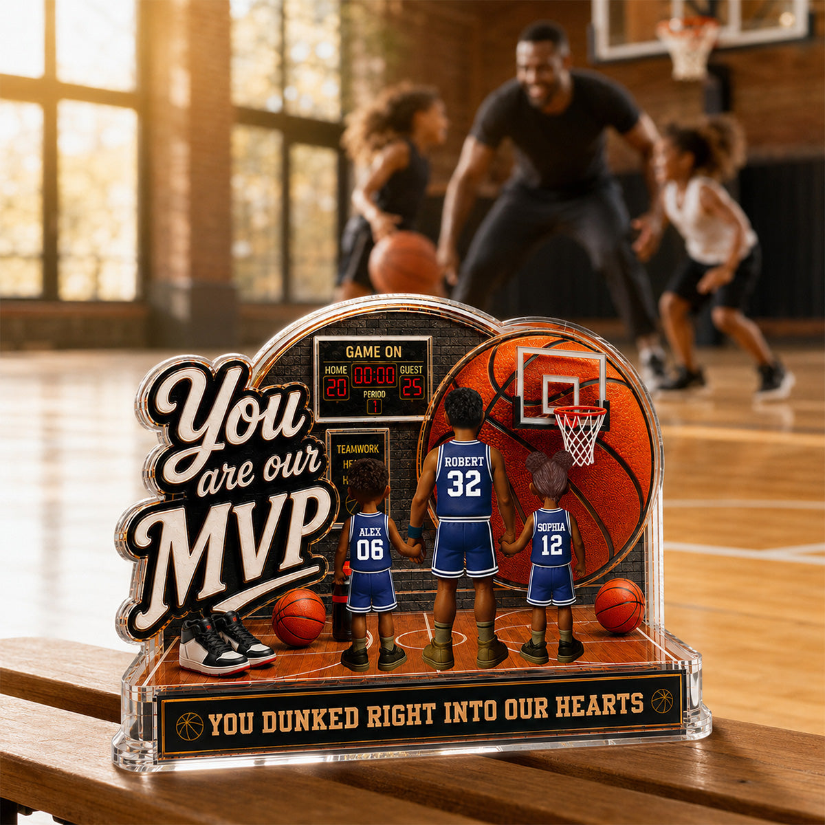 You Are Our MVP Standing Basketball Man & Kids 2D Flat - Personalized Acrylic Block Plaque - Gift For Basketball Dad