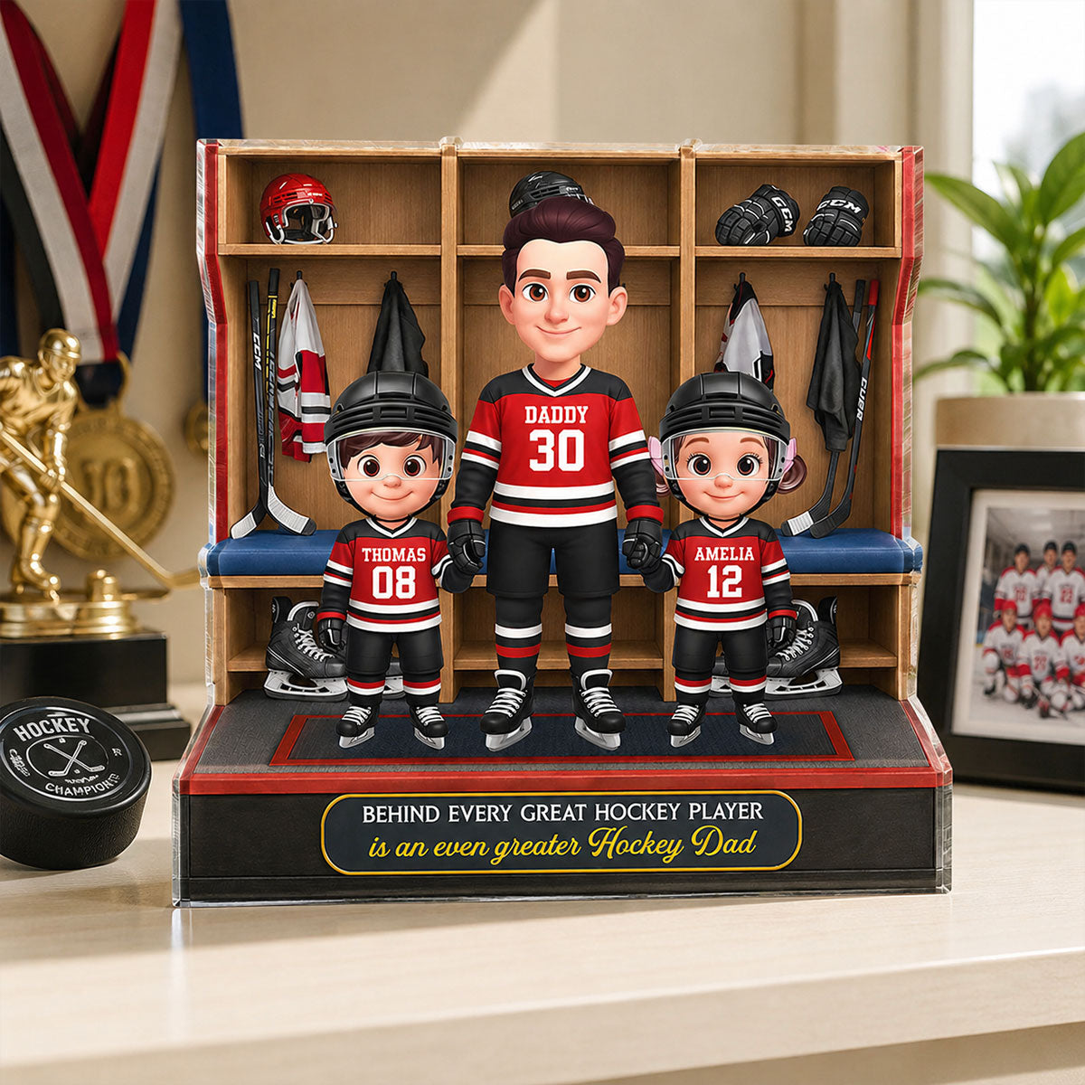 Hockey Dad And Kids Locker Room - Personalized Acrylic Block Plaque - Gift For Dad, Husband