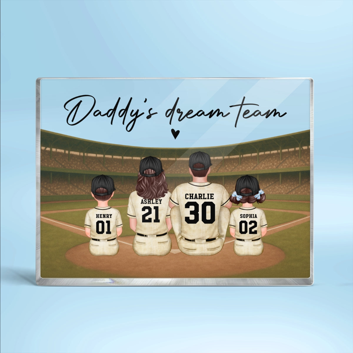 Retro Vintage Baseball Daddy's Dream Team Personalized Acrylic Block Plaque| Unique Gift For Dad