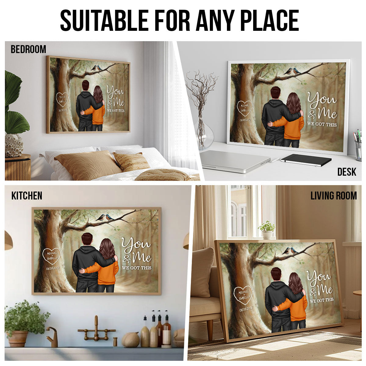 Couple Birds On Tree Personalized Poster, Anniversary, Gift for him, Gift for her