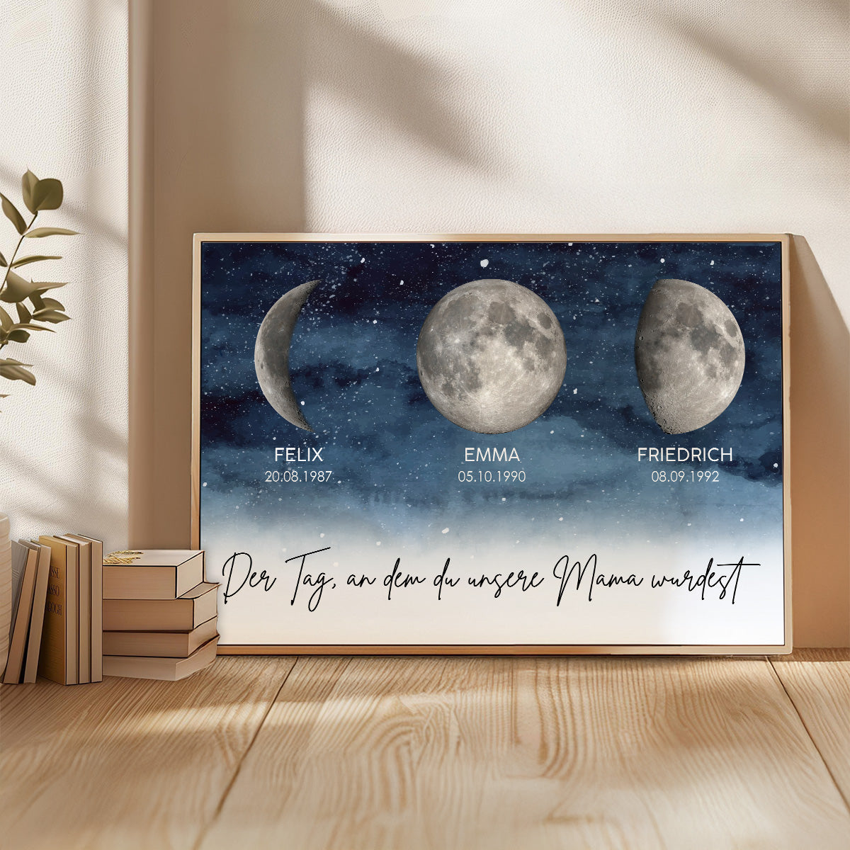 Sternennacht - Der Tag, an dem du Mama wurdest - Personalisiertes Poster mit Geburtsmondphase - Muttertagsgeschenk fr Mama