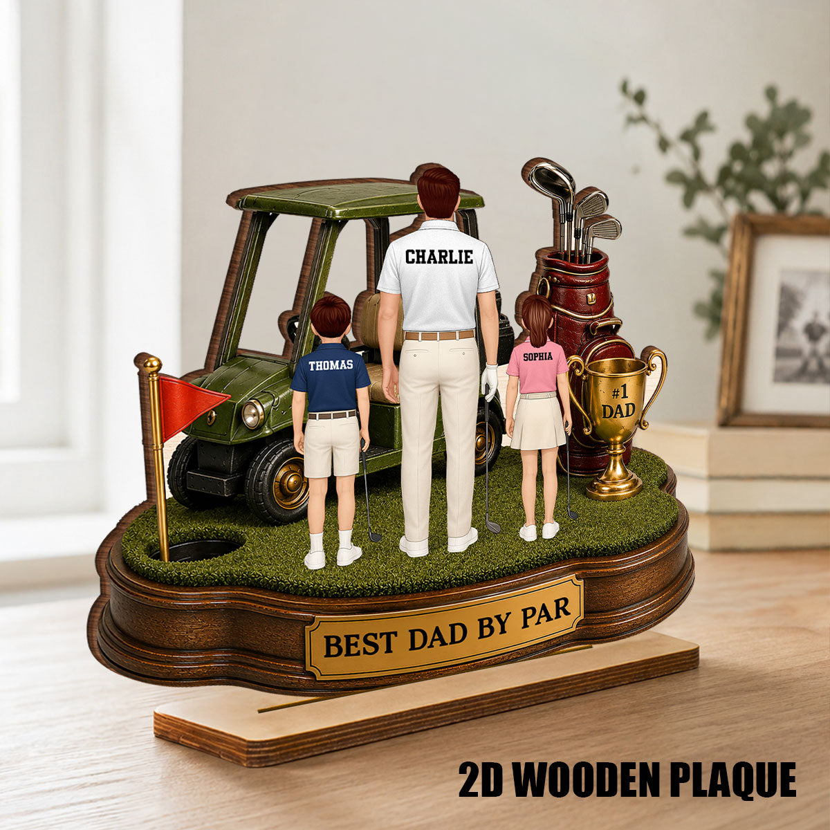 Best Dad By Par Golf Dad & Kids - Personalized 2-Layered Wooden Plaque - Gift For Dad, Husband