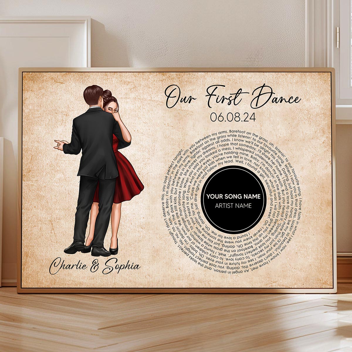 Our First Dance Couple Dancing Favorite Song Vinyl RecordPersonalized Poster, Heartfelt Gift, Wedding Gift For Couple, For Him, For Her