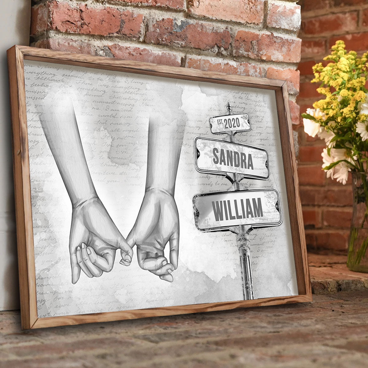 Personalized Vintage Couple Hands Pinky Promise Post Sign Poster, Gift Anniversary Gift for Couples
