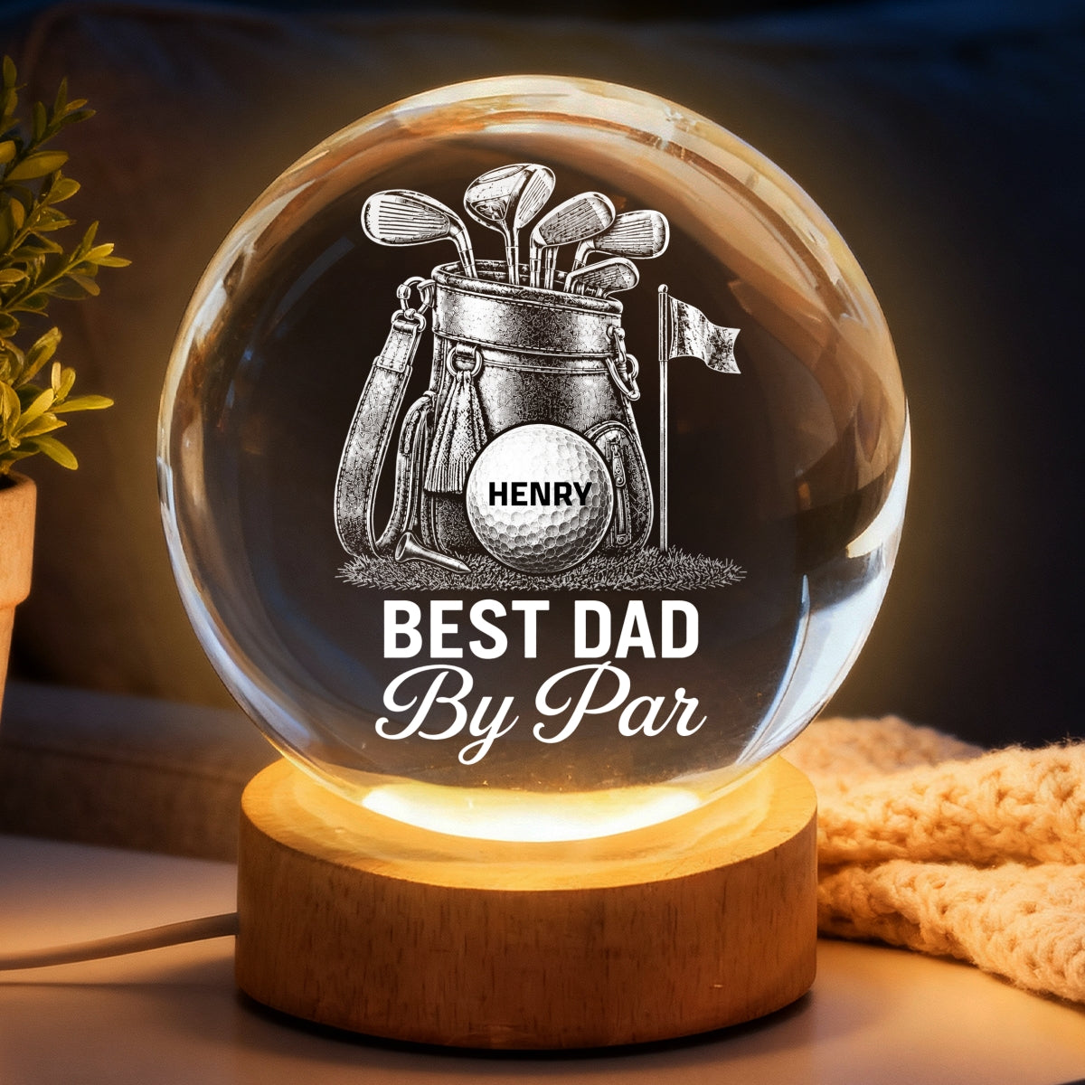 Best Dad By Par Golf Dad - Personalized Crystal Ball LED Night Light - Gift For Dad, Golf Lover