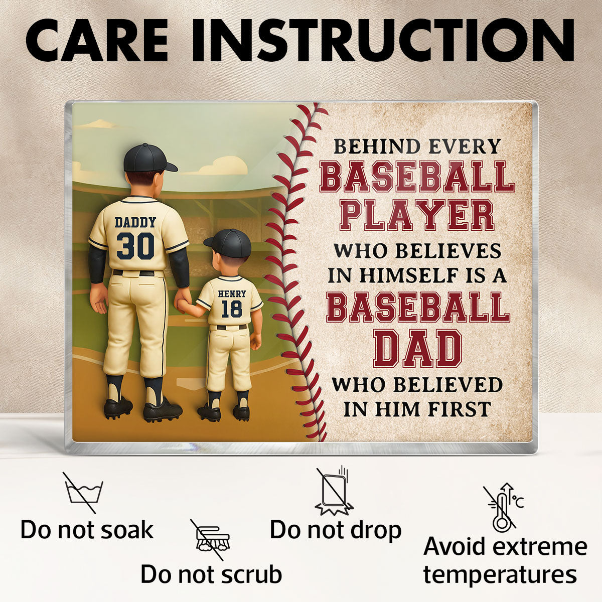 Behind Every Baseball Player Who Believed in himself is a Baseball Dad who Believed in him First Personalized Acrylic Block Plaque, Gift for Dad