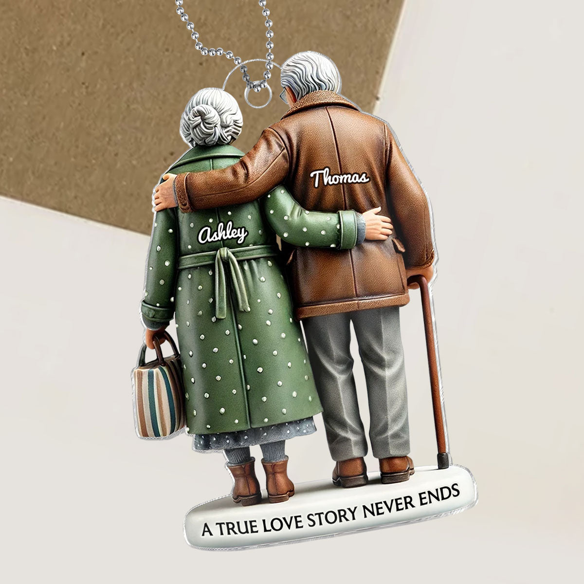 3D Effect Old Couple Embracing Personalized Acrylic Ornament, Heartfelt Keepsake, Gift For Couple, For Him, For Her, Husband, Wife