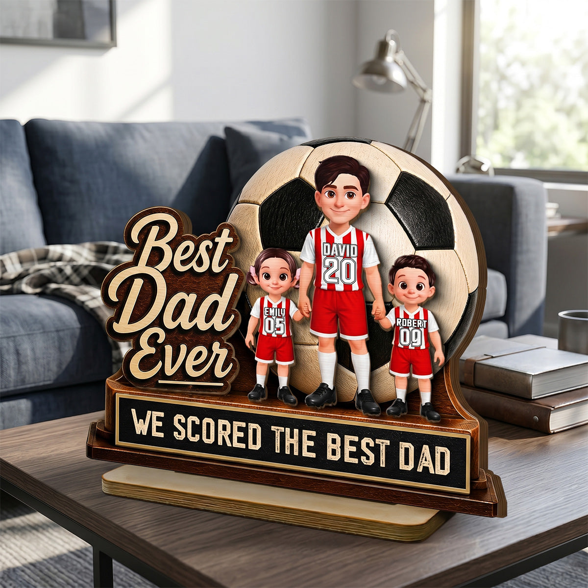 We Scored The Best Dad Soccer Dad & Kids - Personalized 2-Layered Wooden Plaque - Gift For Soccer Dad, UK Football Dad