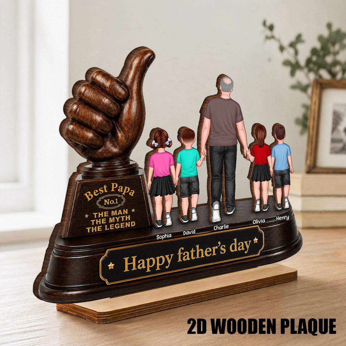 No. 1 Dad Grandpa Trophy - Personalized 2-Layered Wooden Plaque - Gift for Dad, Husband